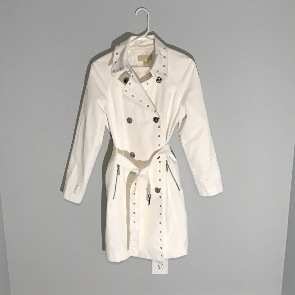 Michael Kors white spring trench coat.